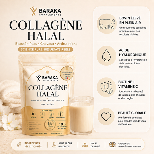 Collagène Halal Premium – Peau Éclatante, Cheveux Fortifiés, Ongles Renforcés