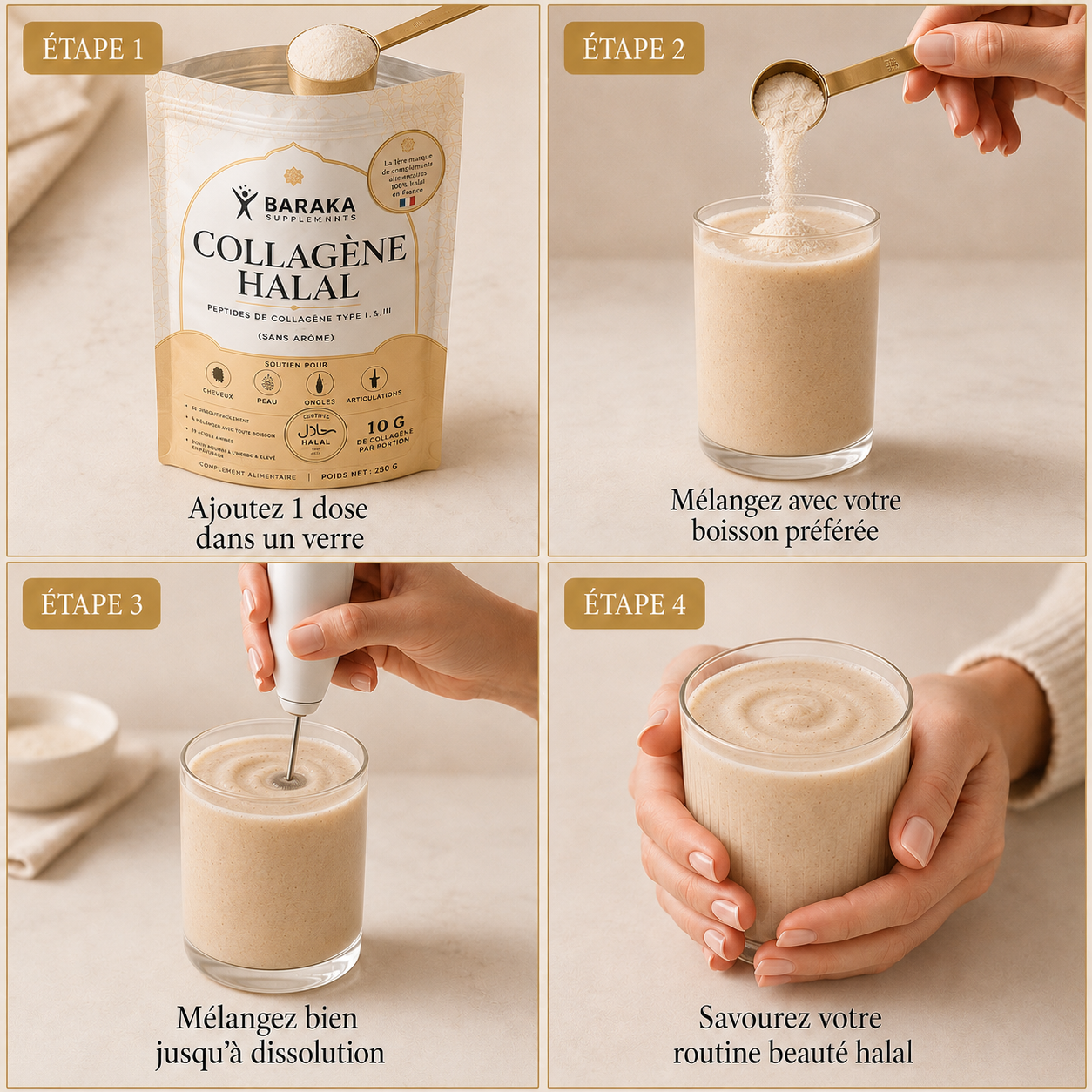Collagène Halal Premium – Peau Éclatante, Cheveux Fortifiés, Ongles Renforcés